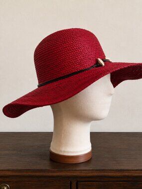 Filippo Catarzi Red 100% Raffia Wide Brim Sun Hat Floppy Hat Made in Italy